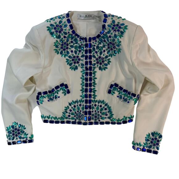 Vintage 90s Bill Blass White Evening Gown & Beaded Crop Jacket Set Size 6 - Picture 8 of 10